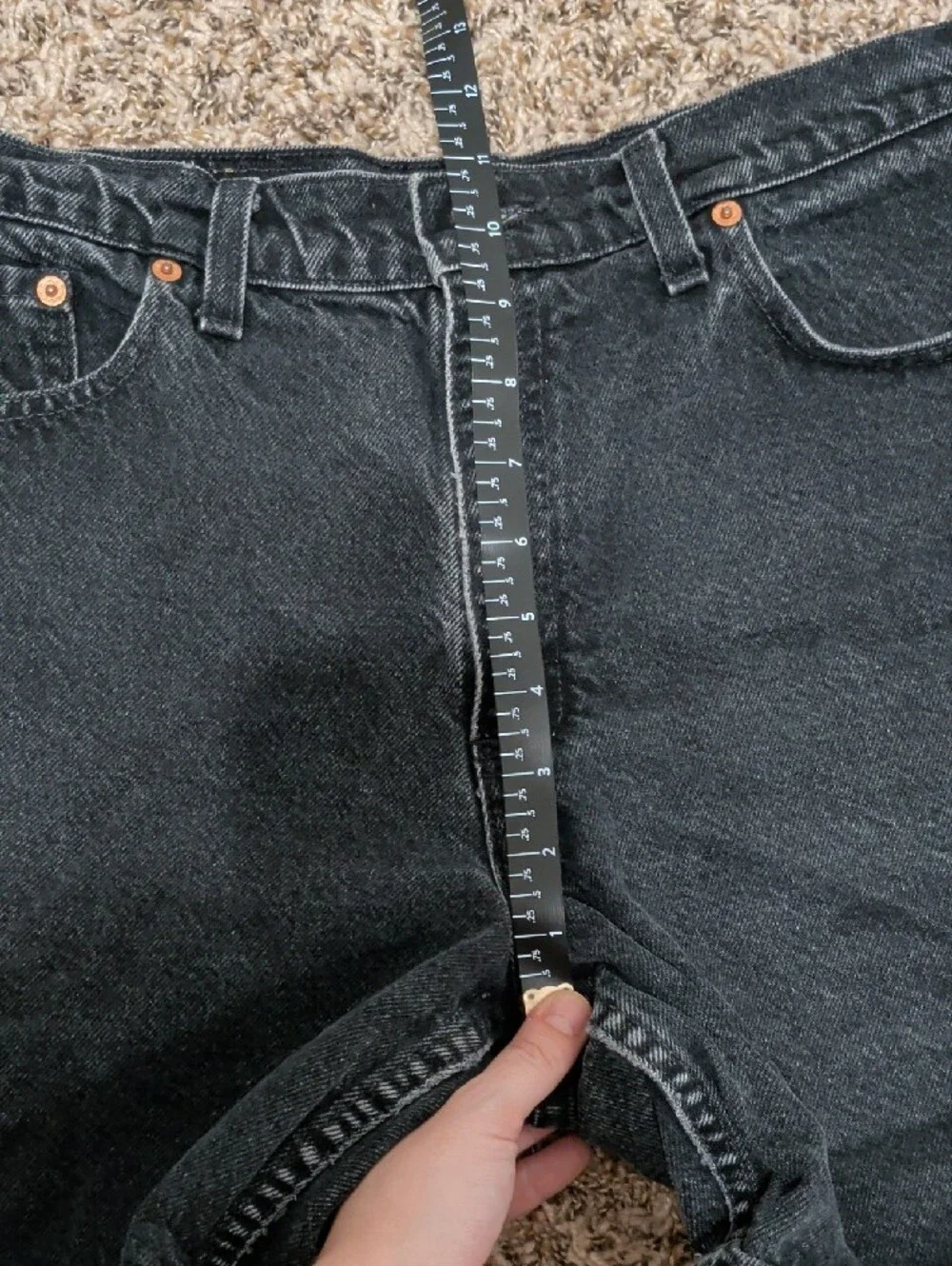 Levis 1994 vintage 550 relaxed fit black denim high rise long inseam shorts